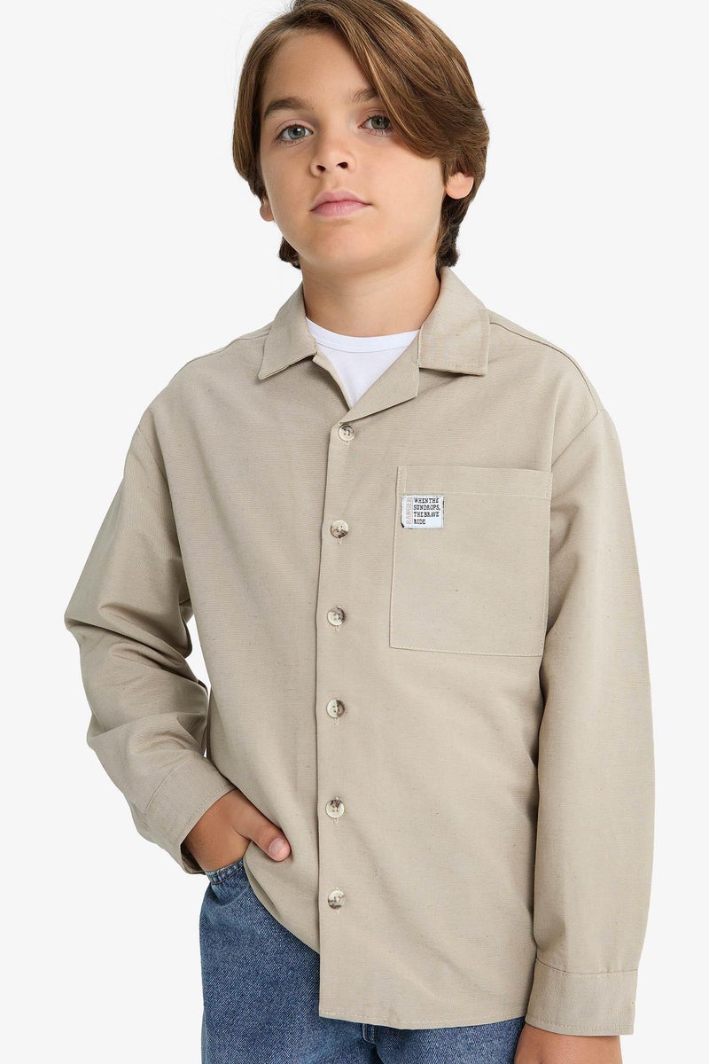 DeFacto Beige Boy Boy Oversize Polo Neck Long Sleeve Shirt Casual - Image 4